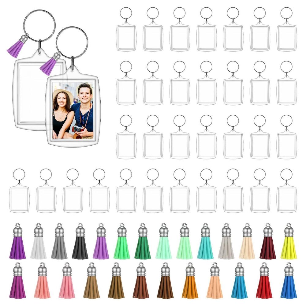 5940 60 Sets Acrylic Photo Frame Keychain Clear Blank Photo Insert